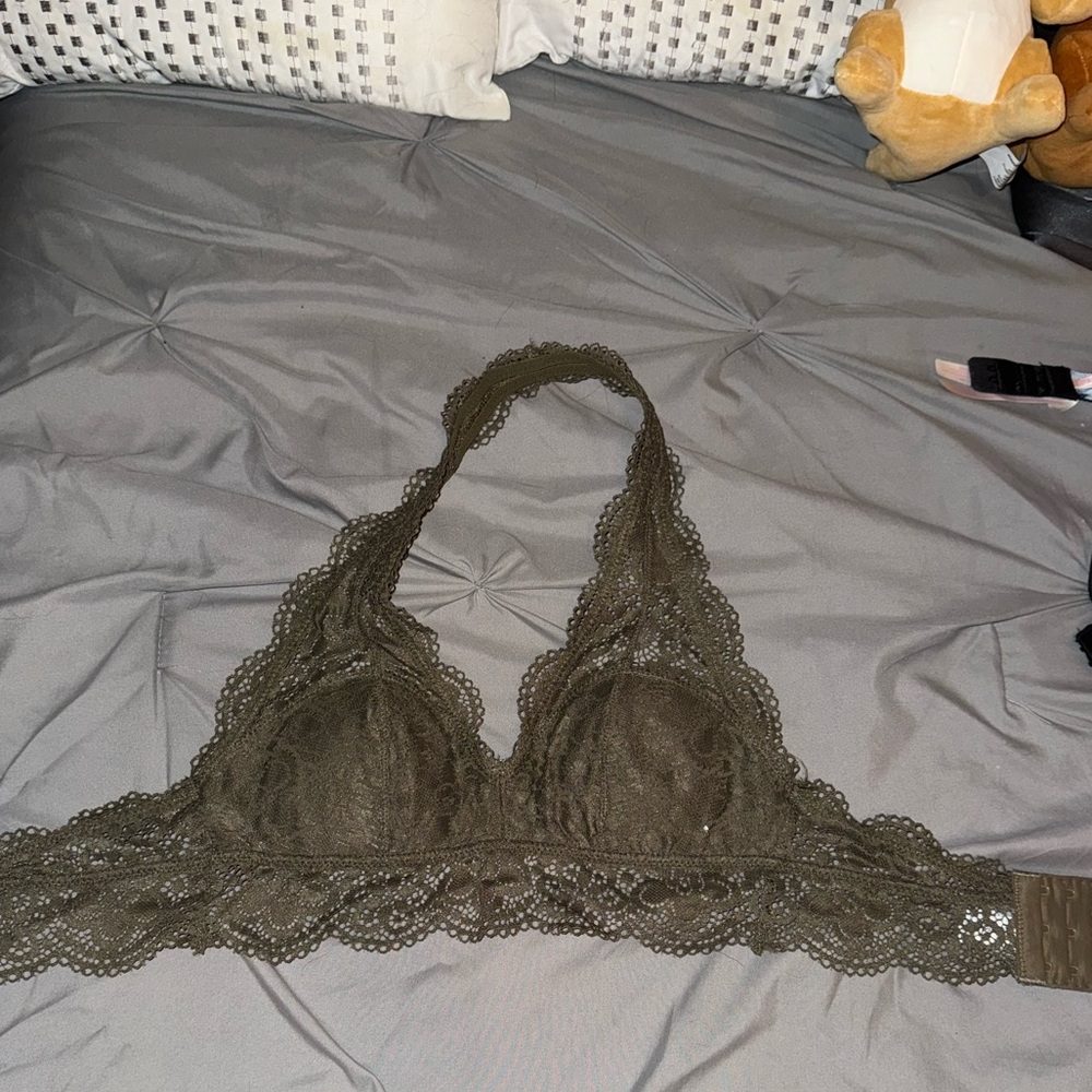 Lace Halter Bralette - Olive Green